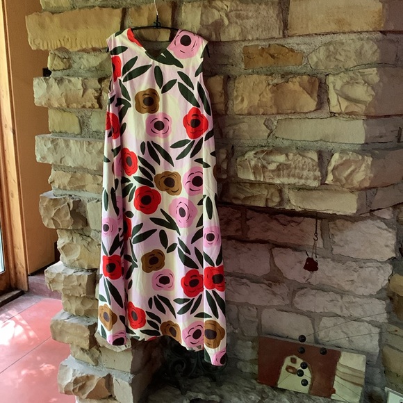 Marimekko for Uniqlo pink & red floral midi dress - Picture 3 of 8